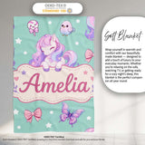 Cute Pastel Unicorn Butterfly Candy Stars Mint Background Seamless  Personalised Custom Name Super Soft Fleece Blanket Bed Sofa Throw
