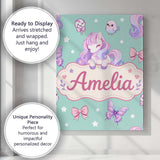 Personalised Name Cute Pastel Unicorn Custom Modern Room Accent Creative Decorator Style Canvas Wall Art Print Decor Picture Ready to Hang
