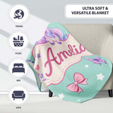 Cute Pastel Unicorn Butterfly Candy Stars Mint Background Seamless  Personalised Custom Name Super Soft Fleece Blanket Bed Sofa Throw