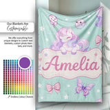 Cute Pastel Unicorn Butterfly Candy Stars Mint Background Seamless  Personalised Custom Name Super Soft Fleece Blanket Bed Sofa Throw