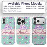 Cute Pastel Unicorn Butterfly Candy Stars Mint Custom Name Protective Phone Case Mobile Cover Durable Everyday Smartphone Shock Resistant