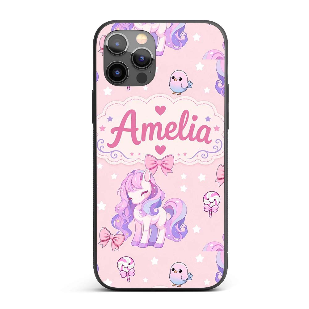 Cute Pastel Unicorn Butterfly Candy Stars Blush Custom Name Protective Phone Case Mobile Cover Durable Everyday Smartphone Shock Resistant