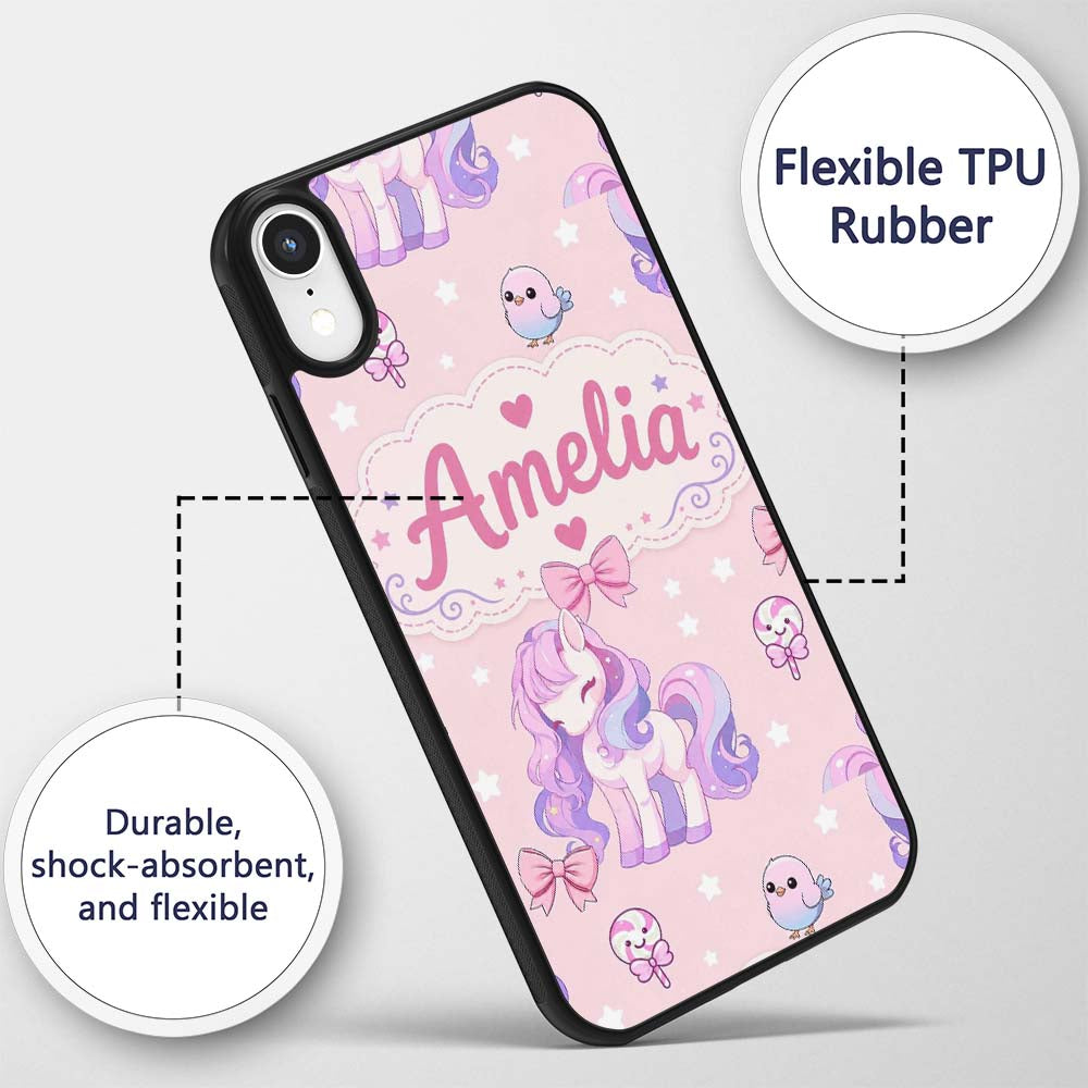 Cute Pastel Unicorn Butterfly Candy Stars Blush Custom Name Protective Phone Case Mobile Cover Durable Everyday Smartphone Shock Resistant