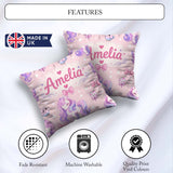 Custom Name Pastel Unicorn Candy Stars Blush Background Seamless Square Filled Cushion Throw Pillow Sofa Bed Home Decor Zip Washable UK Made