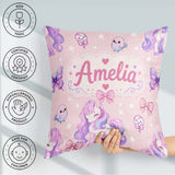 Custom Name Pastel Unicorn Candy Stars Blush Background Seamless Square Filled Cushion Throw Pillow Sofa Bed Home Decor Zip Washable UK Made