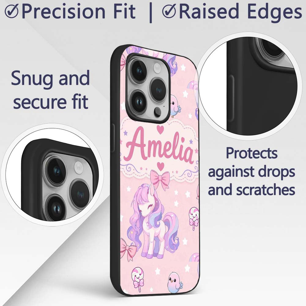 Cute Pastel Unicorn Butterfly Candy Stars Blush Custom Name Protective Phone Case Mobile Cover Durable Everyday Smartphone Shock Resistant