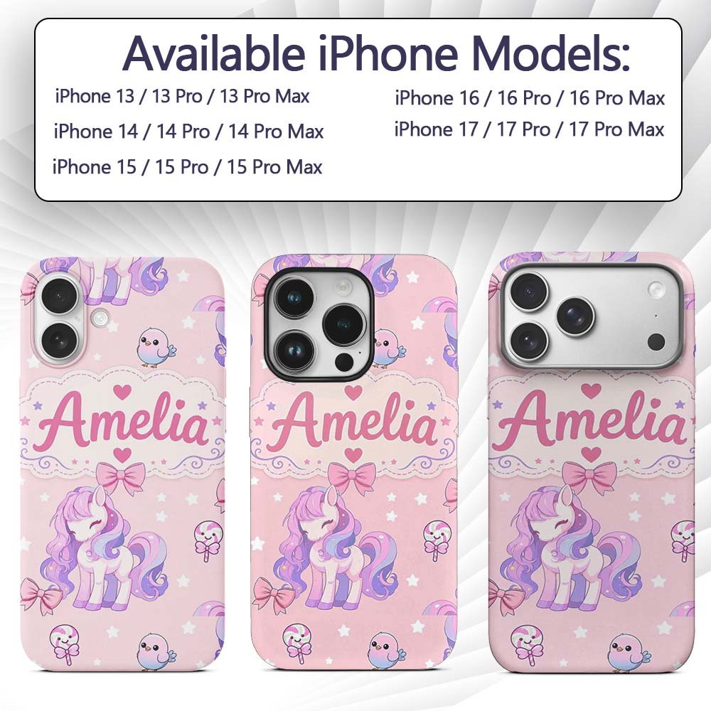 Cute Pastel Unicorn Butterfly Candy Stars Blush Custom Name Protective Phone Case Mobile Cover Durable Everyday Smartphone Shock Resistant