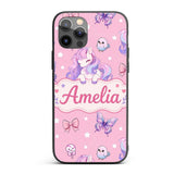 Cute Pastel Unicorn Butterfly Candy Stars Rose Custom Name Protective Phone Case Mobile Cover Durable Everyday Smartphone Shock Resistant