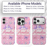 Cute Pastel Unicorn Butterfly Candy Stars Rose Custom Name Protective Phone Case Mobile Cover Durable Everyday Smartphone Shock Resistant