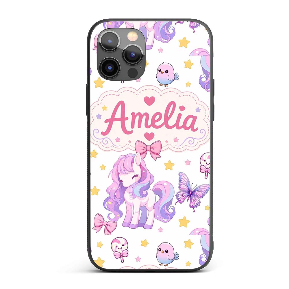 Cute Pastel Unicorn Butterfly Candy Stars Light Custom Name Protective Phone Case Mobile Cover Durable Everyday Smartphone Shock Resistant