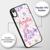 Cute Pastel Unicorn Butterfly Candy Stars Light Custom Name Protective Phone Case Mobile Cover Durable Everyday Smartphone Shock Resistant