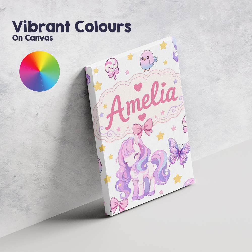 Personalised Name Cute Pastel Unicorn Custom Modern Room Accent Creative Decorator Style Canvas Wall Art Print Decor Picture Ready to Hang