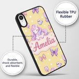 Cute Pastel Unicorn Butterfly Candy Stars Yellow Custom Name Protective Phone Case Mobile Cover Durable Everyday Smartphone Shock Resistant