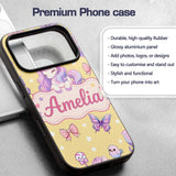 Cute Pastel Unicorn Butterfly Candy Stars Yellow Custom Name Protective Phone Case Mobile Cover Durable Everyday Smartphone Shock Resistant