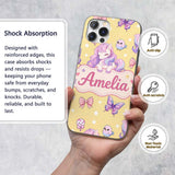 Cute Pastel Unicorn Butterfly Candy Stars Yellow Custom Name Protective Phone Case Mobile Cover Durable Everyday Smartphone Shock Resistant