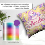 Custom Name Pastel Unicorn Butterfly Candy Stars Yellow Seamless Square Filled Cushion Throw Pillow Sofa Bed Home Decor Zip Washable UK Made