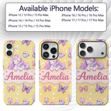 Cute Pastel Unicorn Butterfly Candy Stars Yellow Custom Name Protective Phone Case Mobile Cover Durable Everyday Smartphone Shock Resistant