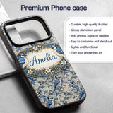 Blue Jay Bird Neutral Botanical Leaf Classic Custom Name Protective Phone Case Mobile Cover Durable Everyday Smartphone Shock Resistant