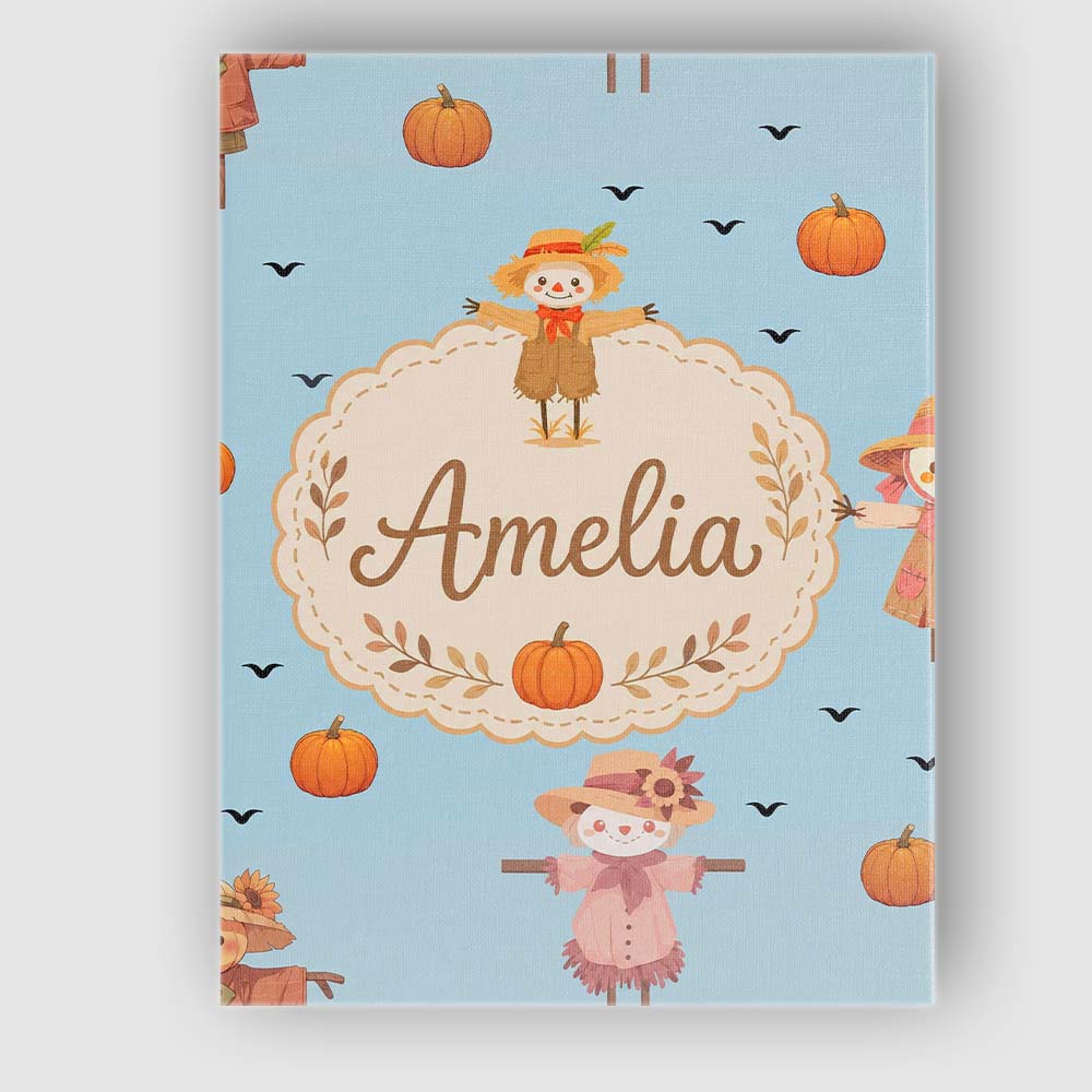 Personalised Name Cute Autumn Scarecrow Custom  Modern Room Accent Elegant Feature Canvas Wall Art Print Decor Picture Ready to Hang