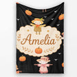 Cute Autumn Scarecrow Pumpkin Birds Seamless Pattern Black Lovely  Personalised Custom Name Super Soft Fleece Blanket Bed Sofa Throw