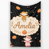 Cute Autumn Scarecrow Pumpkin Birds Seamless Pattern Black Lovely  Personalised Custom Name Super Soft Fleece Blanket Bed Sofa Throw