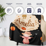 Cute Autumn Scarecrow Pumpkin Birds Seamless Pattern Black Lovely  Personalised Custom Name Super Soft Fleece Blanket Bed Sofa Throw