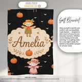 Cute Autumn Scarecrow Pumpkin Birds Seamless Pattern Black Lovely  Personalised Custom Name Super Soft Fleece Blanket Bed Sofa Throw