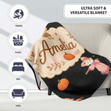 Cute Autumn Scarecrow Pumpkin Birds Seamless Pattern Black Lovely  Personalised Custom Name Super Soft Fleece Blanket Bed Sofa Throw
