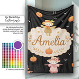 Cute Autumn Scarecrow Pumpkin Birds Seamless Pattern Black Lovely  Personalised Custom Name Super Soft Fleece Blanket Bed Sofa Throw