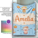 Cute Autumn Scarecrow Pumpkin Birds Seamless Pattern Sky Blue Lovely  Personalised Custom Name Super Soft Fleece Blanket Bed Sofa Throw