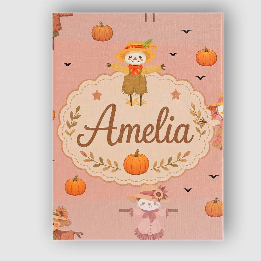 Personalised Name Cute Autumn Scarecrow Custom  Modern Room Accent Elegant Feature Canvas Wall Art Print Decor Picture Ready to Hang