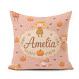 Custom Name Cute Autumn Scarecrow Pumpkin Birds Seamless Pattern Square Filled Cushion Throw Pillow Sofa Bed Home Decor Zip Washable UK Made