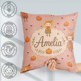 Custom Name Cute Autumn Scarecrow Pumpkin Birds Seamless Pattern Square Filled Cushion Throw Pillow Sofa Bed Home Decor Zip Washable UK Made