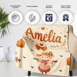 Cute Autumn Scarecrow Pumpkin Birds Seamless Pattern Cream Lovely  Personalised Custom Name Super Soft Fleece Blanket Bed Sofa Throw