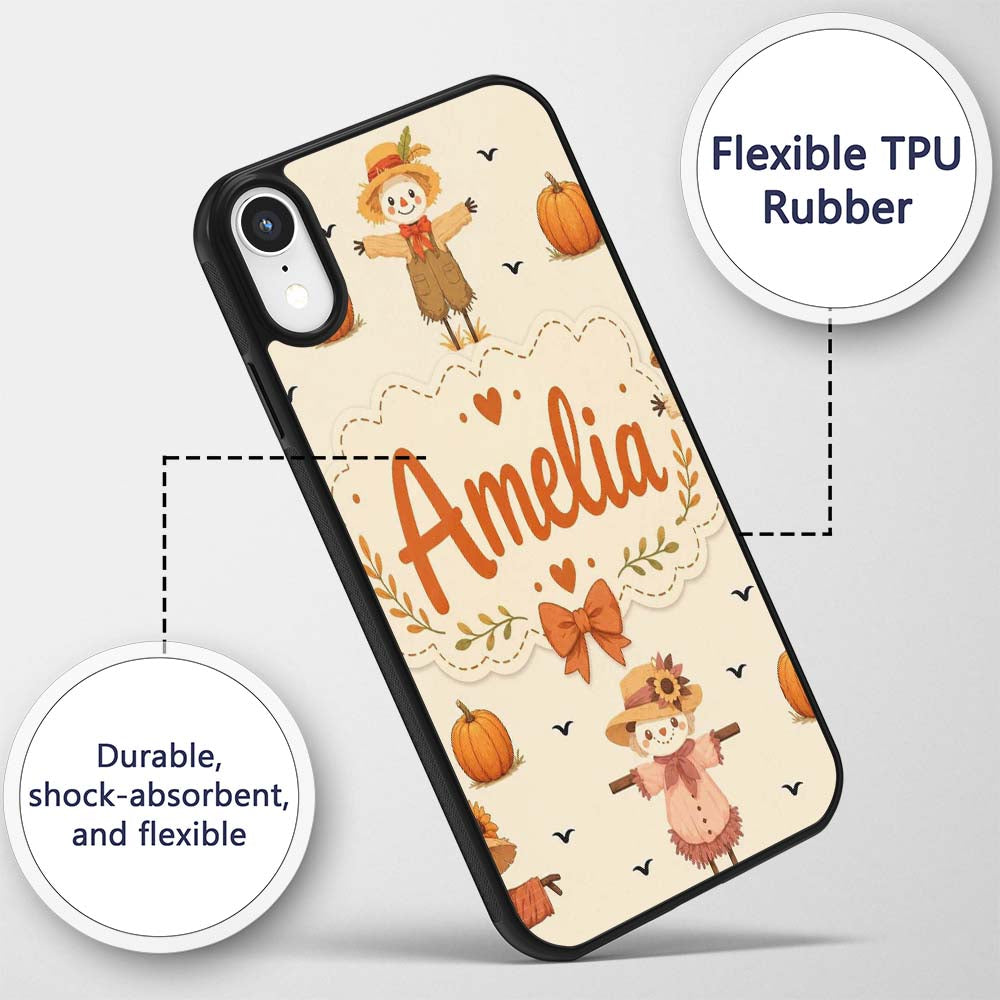 Cute Autumn Scarecrow Pumpkin Birds Seamless Custom Name Protective Phone Case Mobile Cover Durable Everyday Smartphone Shock Resistant