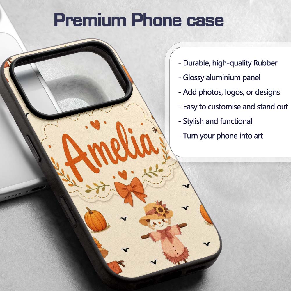 Cute Autumn Scarecrow Pumpkin Birds Seamless Custom Name Protective Phone Case Mobile Cover Durable Everyday Smartphone Shock Resistant