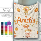 Cute Autumn Scarecrow Pumpkin Birds Seamless Pattern Cream Lovely  Personalised Custom Name Super Soft Fleece Blanket Bed Sofa Throw