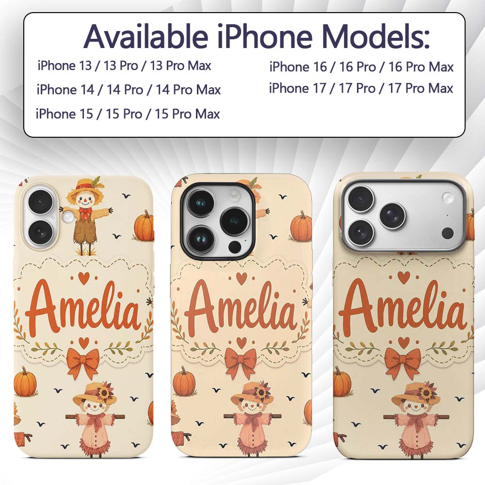 Cute Autumn Scarecrow Pumpkin Birds Seamless Custom Name Protective Phone Case Mobile Cover Durable Everyday Smartphone Shock Resistant