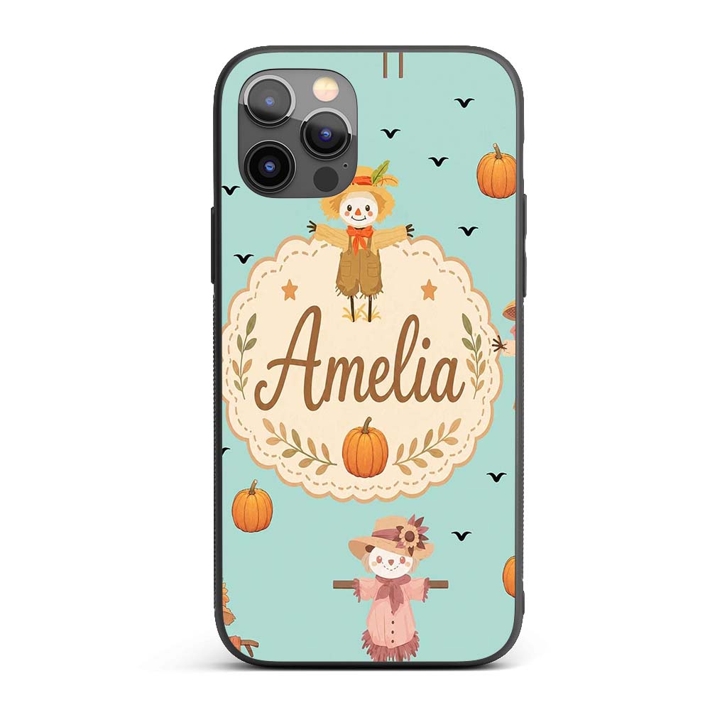 Cute Autumn Scarecrow Pumpkin Birds Seamless Custom Name Protective Phone Case Mobile Cover Durable Everyday Smartphone Shock Resistant