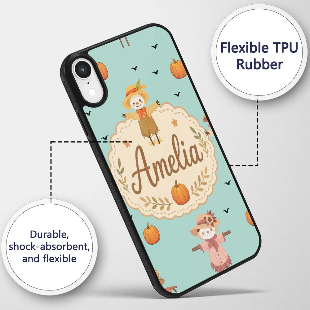 Cute Autumn Scarecrow Pumpkin Birds Seamless Custom Name Protective Phone Case Mobile Cover Durable Everyday Smartphone Shock Resistant