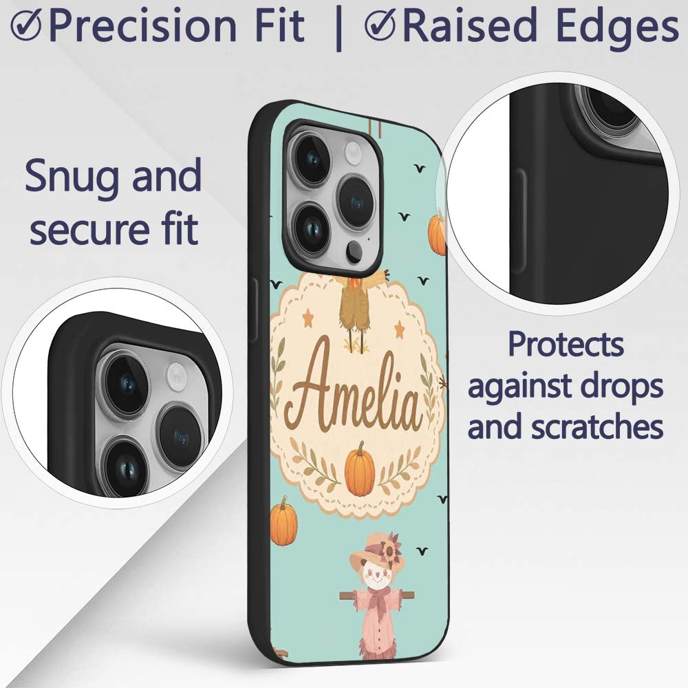 Cute Autumn Scarecrow Pumpkin Birds Seamless Custom Name Protective Phone Case Mobile Cover Durable Everyday Smartphone Shock Resistant