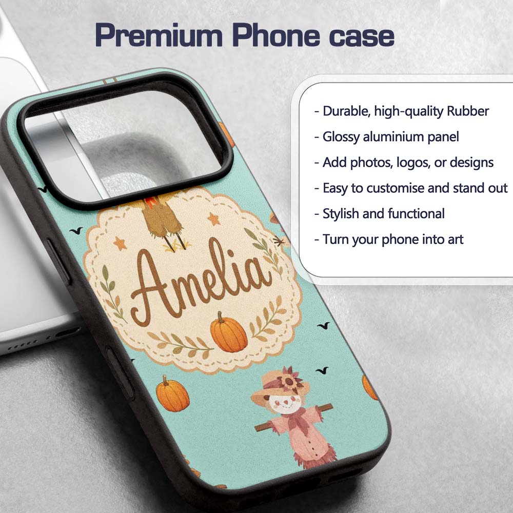 Cute Autumn Scarecrow Pumpkin Birds Seamless Custom Name Protective Phone Case Mobile Cover Durable Everyday Smartphone Shock Resistant