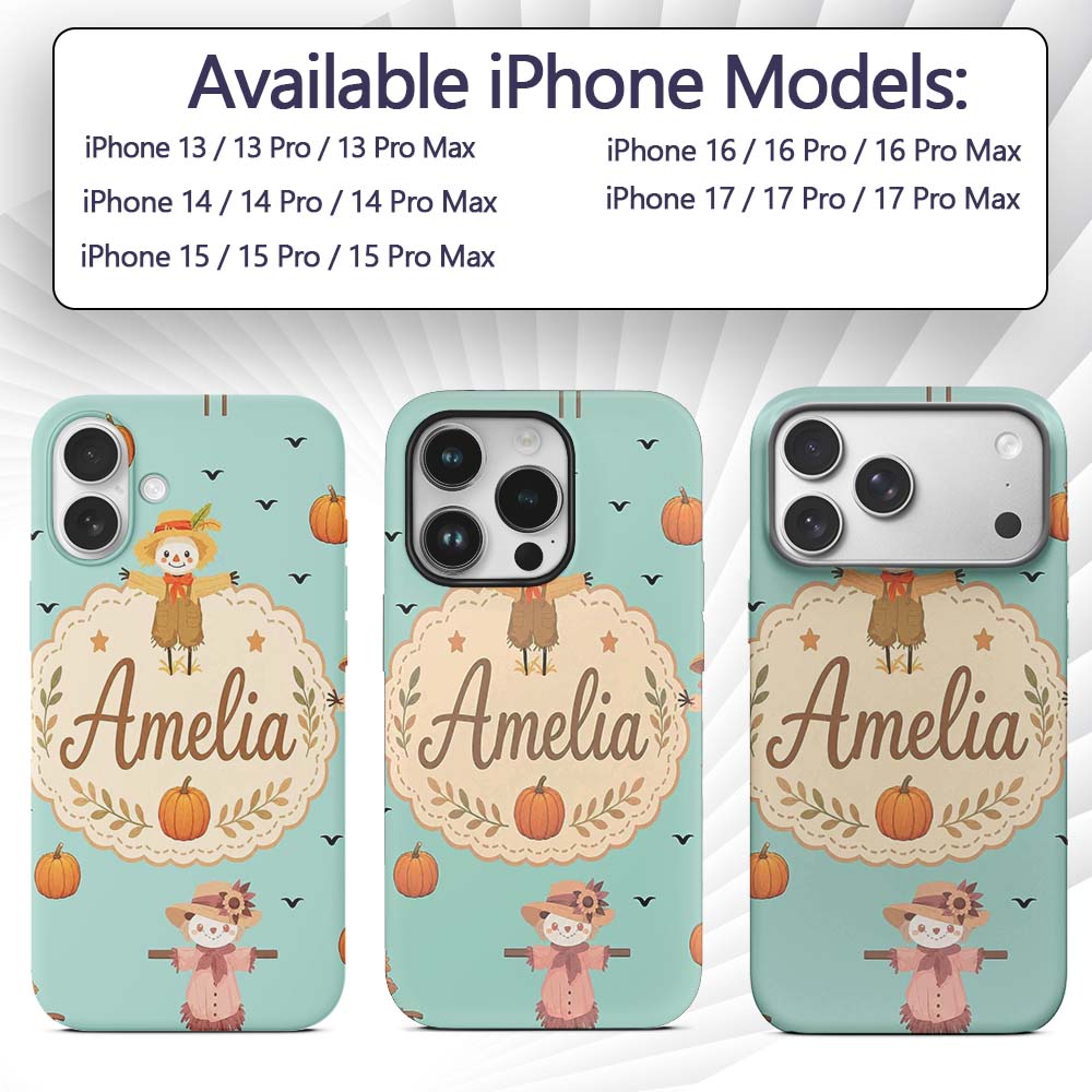 Cute Autumn Scarecrow Pumpkin Birds Seamless Custom Name Protective Phone Case Mobile Cover Durable Everyday Smartphone Shock Resistant