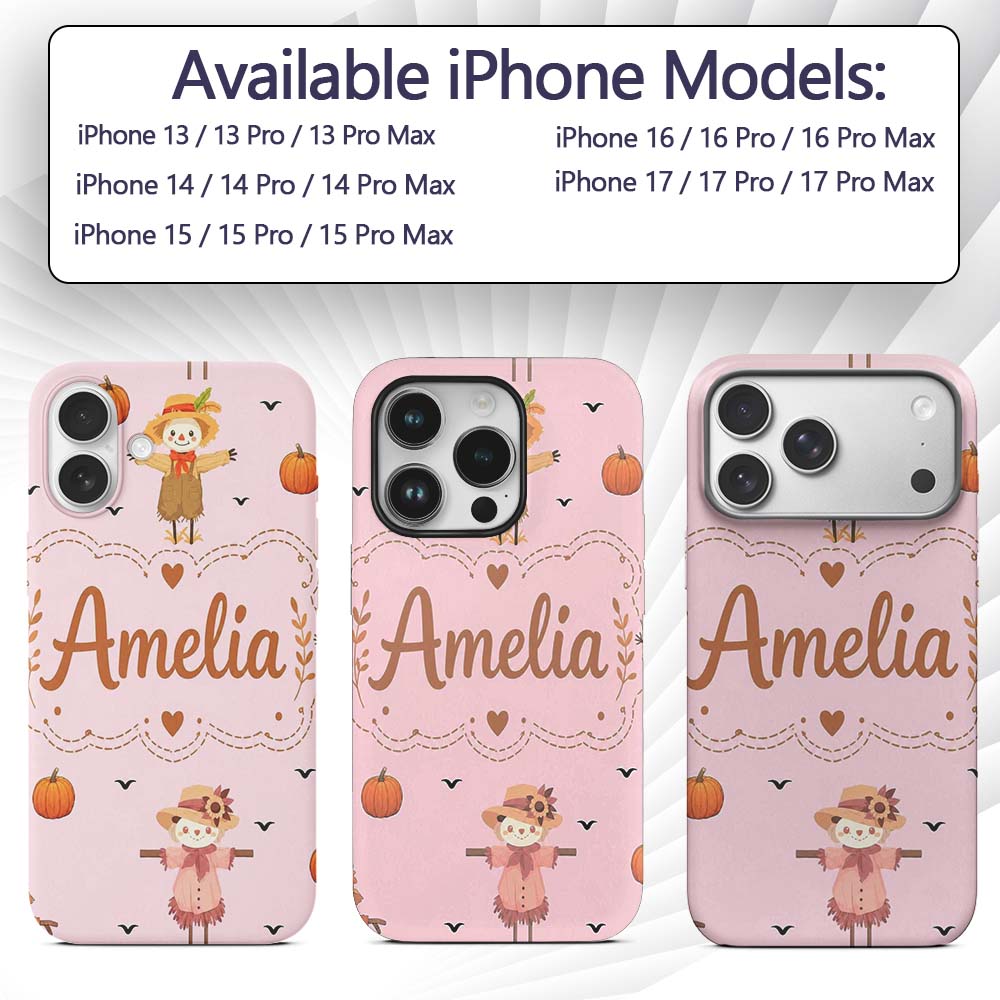 Cute Autumn Scarecrow Pumpkin Birds Seamless Custom Name Protective Phone Case Mobile Cover Durable Everyday Smartphone Shock Resistant