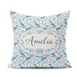 Custom Name Blue Bird Delicate Floral Soft Blue Botanical Nature Square Filled Cushion Throw Pillow Sofa Bed Home Decor Zip Washable UK Made