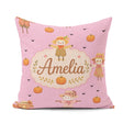 Custom Name Autumn Scarecrow Pumpkin Birds Seamless Pattern Pink Square Filled Cushion Throw Pillow Sofa Bed Home Decor Zip Washable UK Made