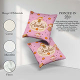 Custom Name Autumn Scarecrow Pumpkin Birds Seamless Pattern Pink Square Filled Cushion Throw Pillow Sofa Bed Home Decor Zip Washable UK Made