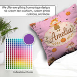 Custom Name Autumn Scarecrow Pumpkin Birds Seamless Pattern Pink Square Filled Cushion Throw Pillow Sofa Bed Home Decor Zip Washable UK Made
