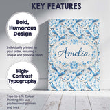 Personalised Name Blue Jay Bird Delicate Floral Seamless Soft Custom  Home Unique Canvas Wall Art Print Decor Picture Ready to Hang
