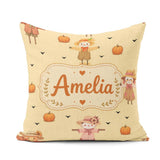 Custom Name Cute Autumn Scarecrow Pumpkin Birds Seamless Pattern Square Filled Cushion Throw Pillow Sofa Bed Home Decor Zip Washable UK Made